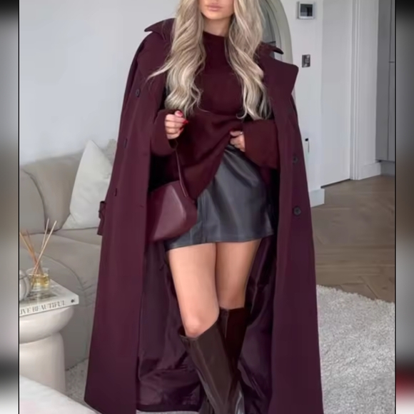 Jackets & Blazers - Double Breasted Lace Up Outerwear Vintage Burgundy Lapel Women's